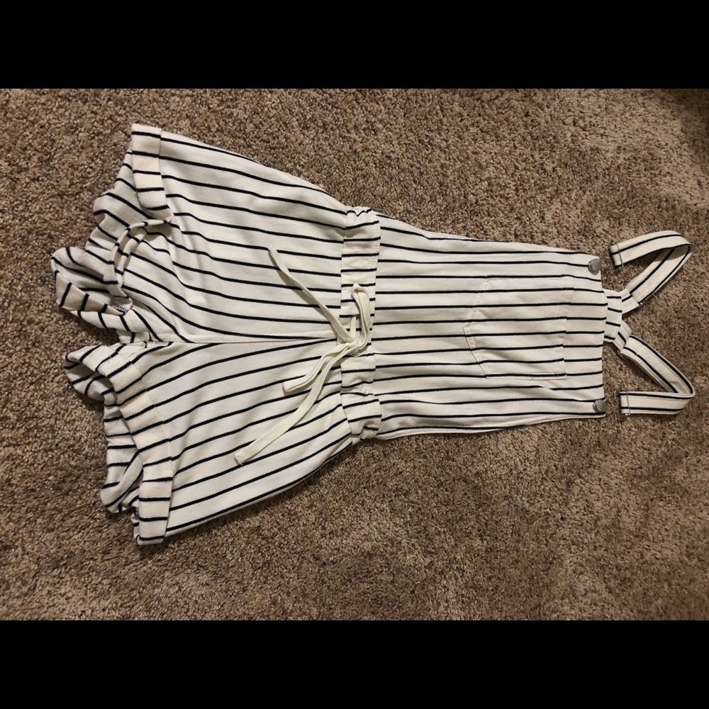 black and white stripped overalls